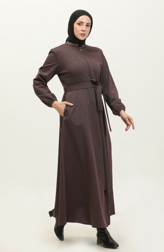 Grote Maat Atlas Stof Met Ritssluiting Abaya 4259-03 Dusty Rose 4259-03