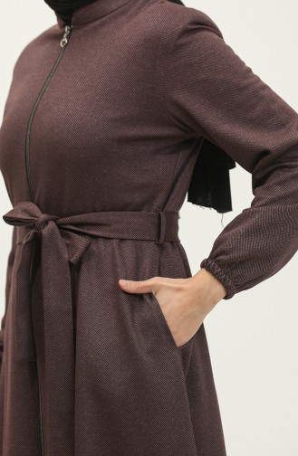 Abaya A Fermeture Grande Taille En Tissu Atlas 4259-03 Rose Poudré 4259-03