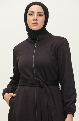 Plus Size Satin Fabric Zippered Abaya 4259-04 Purple 4259-04