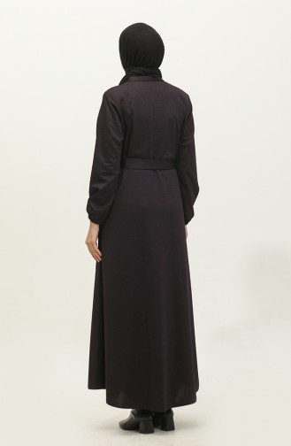 Plus Size Satin Fabric Zippered Abaya 4259-04 Purple 4259-04
