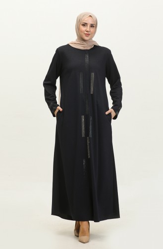 Abaya Robe De Soirée Imprimée Pierre Grande Taille 4262-01 Bleu Marine 4262-01