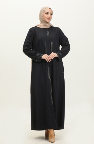 Abaya Robe De Soirée Imprimée Pierre Grande Taille 4262-01 Bleu Marine 4262-01