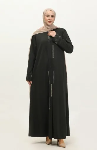 Abaya Robe De Soirée Pierre Imprimée Grande Taille 4262-03 Khaki 4262-03