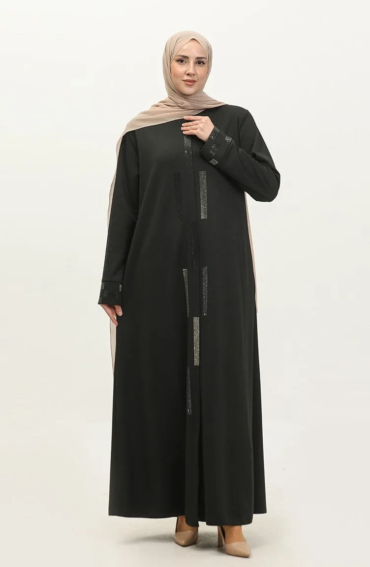 Abaya Robe De Soirée Pierre Imprimée Grande Taille 4262-03 Khaki 4262-03