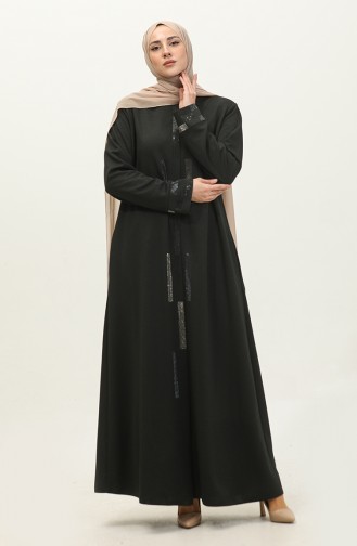 Grote Maat Avondjurk Met Steenprint Abaya 4262-03 Kaki 4262-03