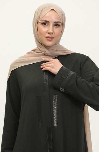 Abaya Robe De Soirée Pierre Imprimée Grande Taille 4262-03 Khaki 4262-03