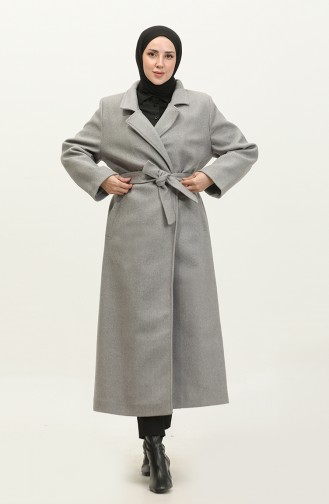 Large Size Long Cashmere Coat Gray K323 652