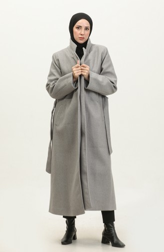 Large Size Long Cashmere Coat Gray K323 652