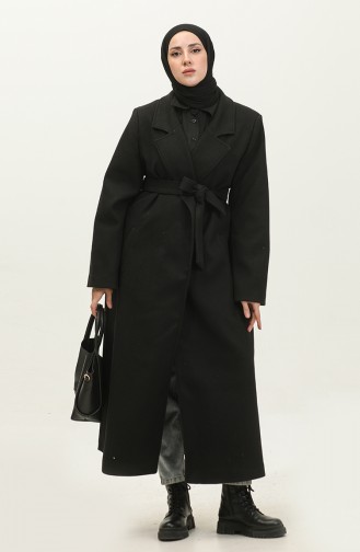 Large Size Long Cashmere Coat Black K323 653