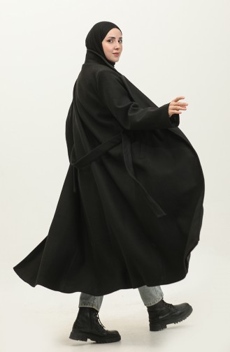 Large Size Long Cashmere Coat Black K323 653