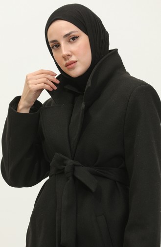 Large Size Long Cashmere Coat Black K323 653