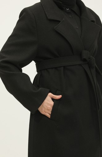 Large Size Long Cashmere Coat Black K323 653