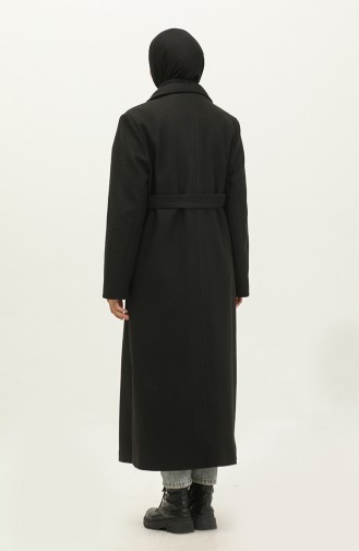 Large Size Long Cashmere Coat Black K323 653