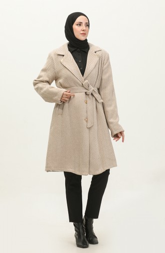 Manteau à Revers à Chevrons Grande Taille Beige K332 687