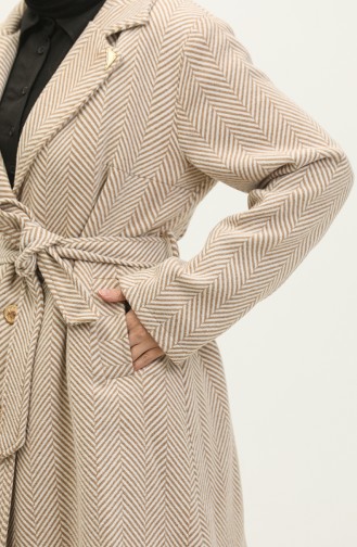 Manteau à Revers à Chevrons Grande Taille Beige K332 687