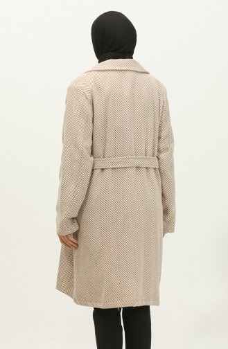 Large Size Herringbone Cuff Coat Beige K332 687