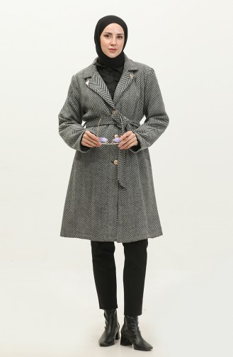 Large Size Herringbone Cuff Coat Black K332 688