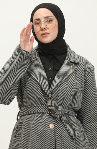 Large Size Herringbone Cuff Coat Black K332 688