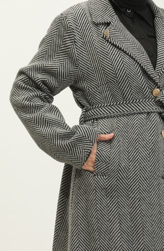 Manteau à Revers à Chevrons Grande Taille Noir K332 688