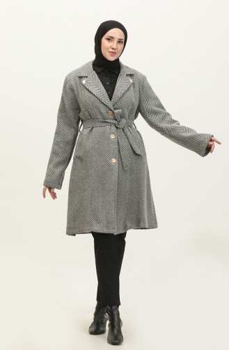 Large Size Herringbone Cuff Coat Gray K332 689