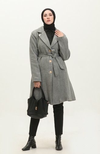 Manteau à Revers à Chevrons Grande Taille Gris K332 689