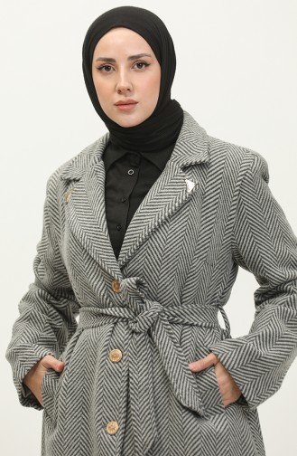 Large Size Herringbone Cuff Coat Gray K332 689