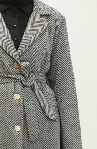 Large Size Herringbone Cuff Coat Gray K332 689