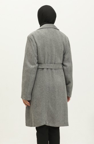 Large Size Herringbone Cuff Coat Gray K332 689