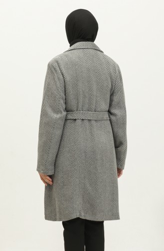 Manteau à Revers à Chevrons Grande Taille Gris K332 689