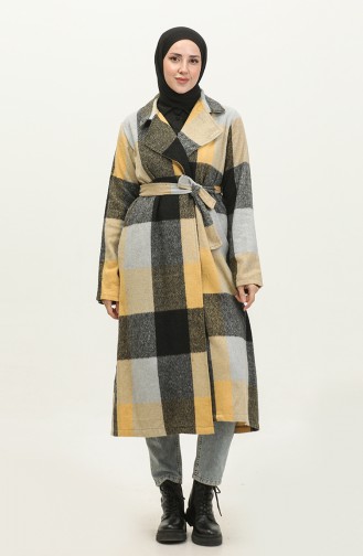 Plaid Patterned Lumberjack Cape NZR001J-03 Black Mustard 001J-03