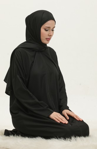 فستان الصلاة عملي بحجاب قطعة واحدة 1980-01 أسود  1980-01