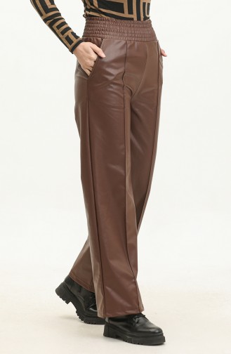 Elastic waist Leather Trousers 20016-04 Dark Tan 20016-04