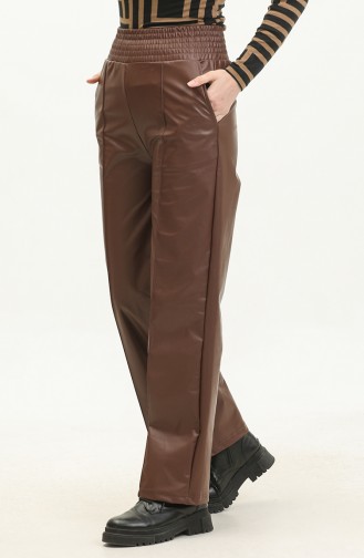 Elastic waist Leather Trousers 20016-04 Dark Tan 20016-04