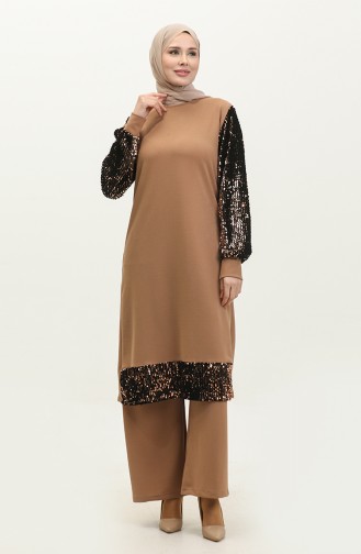 Sequined Two Piece Evening Suit 0318-01 Milky Coffee 0318-01