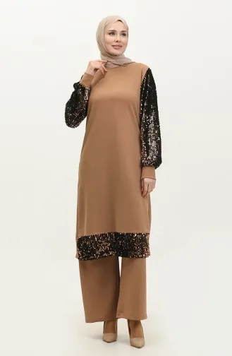 Sequined Two Piece Evening Suit 0318-01 Milky Coffee 0318-01