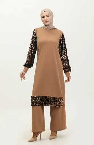 Sequined Two Piece Evening Suit 0318-01 Milky Coffee 0318-01