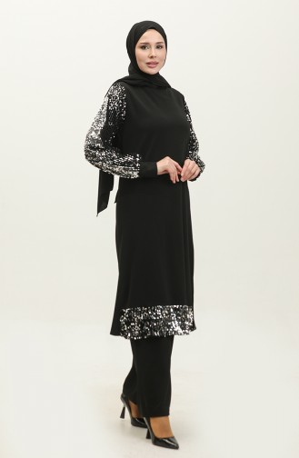 Sequined Two Piece Evening Suit 0318-02 Black 0318-02