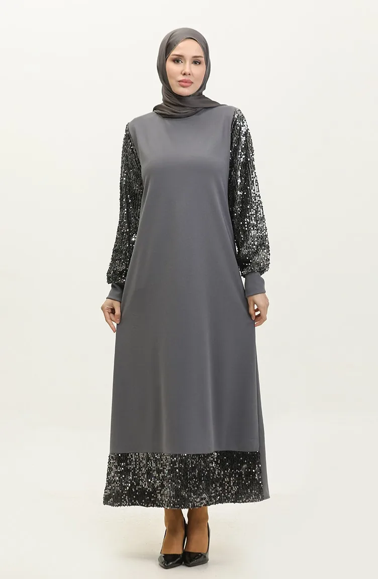 Robe De Soirée A Paillettes 0305-05 Gris 0305-05