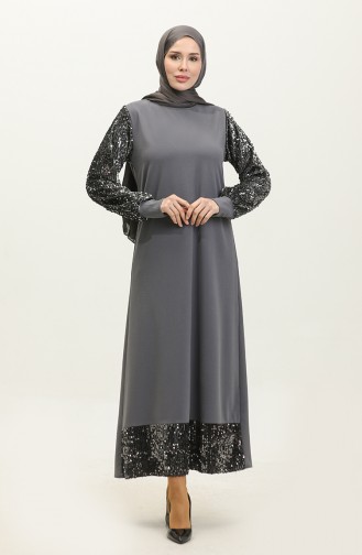 Robe De Soirée A Paillettes 0305-05 Gris 0305-05