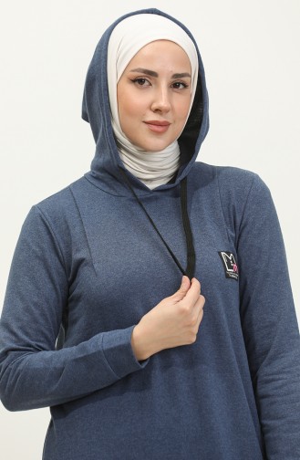 Zweifädiges Sportkleid Mit Kapuze 3019-04 Indigo 3019-04