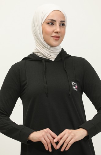 Zweifädiges Sportkleid Mit Kapuze 3019-05 Schwarz 3019-05