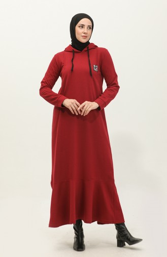 Two Thread Hooded Sports Dress 3019-06 Claret Red 3019-06