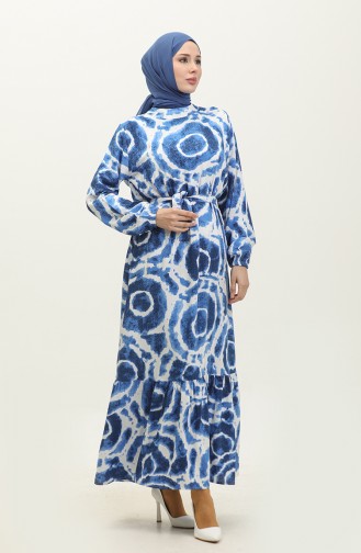 Round Pattern Viscose Dress 0320-01 Saxe white 0320-01