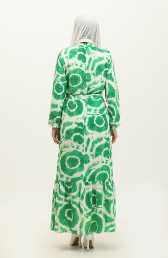 فستان فيسكوز منقوش 0320-04 أبيض أخضر 0320-04