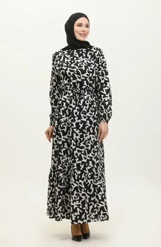 Eslem Robe Viscose Motif Géométrique 0321-02 Noir Blanc 0321-02