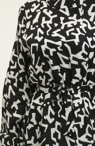 Eslem Geometrik Desen Viskon Elbise 0321-02 Siyah Beyaz