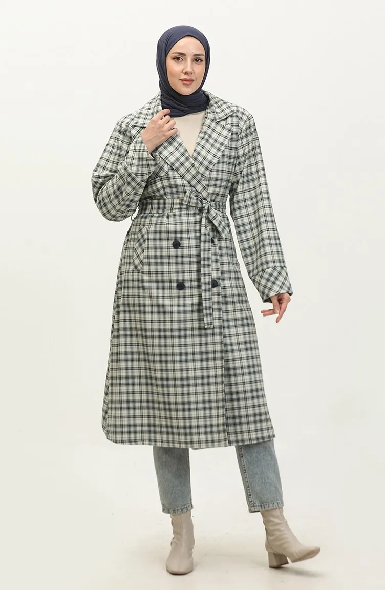 Plaid Trench Coat Gray K338 661