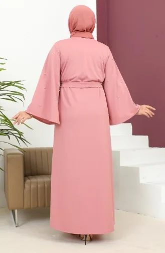 Abaya Avec Boutons Lapidés Grande Taille 8028-03 Rose Poudré 8028-03