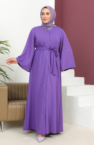 Plus Size Stone Buttoned Abaya 8028-04 Plum 8028-04