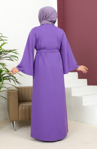 Plus Size Stone Buttoned Abaya 8028-04 Plum 8028-04